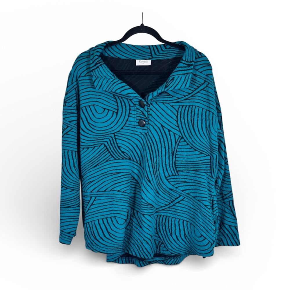 Komil Teal Green Black Sweater Womens XL Lagenlook Oversized Slouchy Artsy